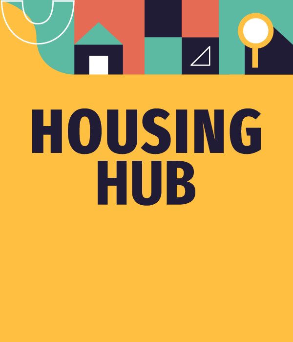 yellow background with the words housing hub