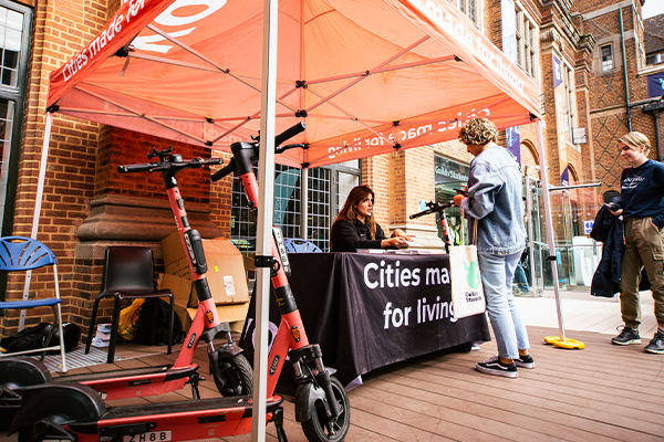 a stall in mermaid square with scooters