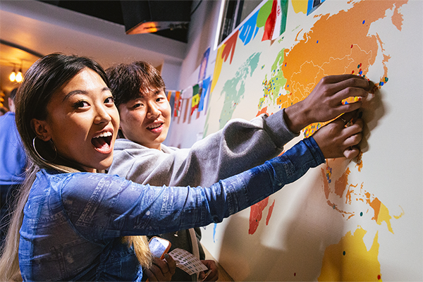 students at a map