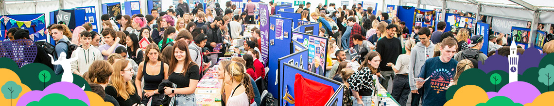 a picture of students at societies fair