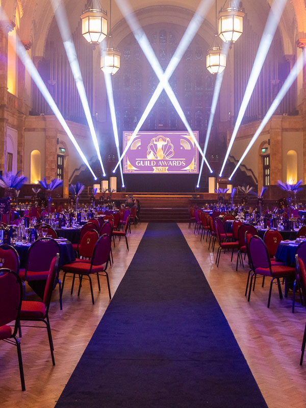 a picture of the hall with tables at our annual guild awards