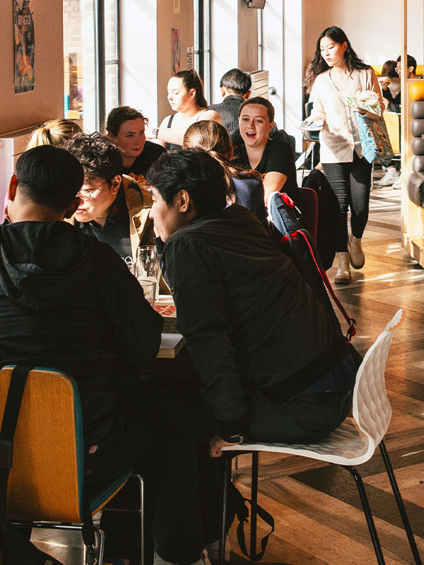 a picture of students at a dog cafe