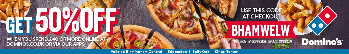 Dominos Pizza - Get 50% off when you spend £40 or more at dominos.co.uk or via our Apps